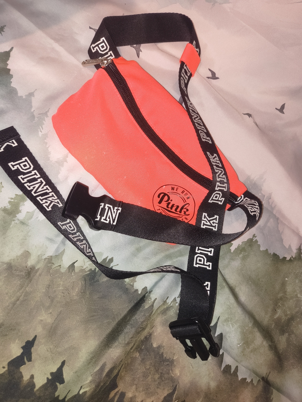 PINK Victoria's Secret Neon Coral  Waist Bag with Branded Black Strap